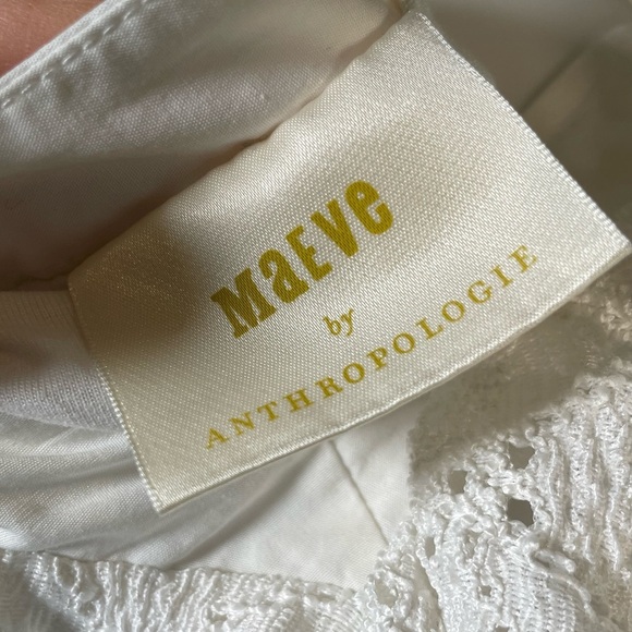 Anthropologie Maeve Eyelet Mini Dress Sz XS White Puff Short Sleeve Flowy Boho - Picture 8 of 15